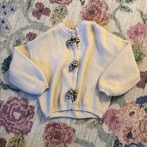 Zara Cream Knit Cardigan with Plaid Accents